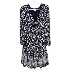 OLD NAVY Long Sleeve Dress size S NAVY BLUE & WHITE Floral Boho Peasant Casual